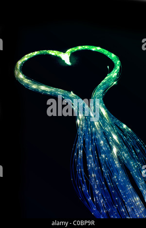 Heart shaped fiber optic light cables. Stock Photo