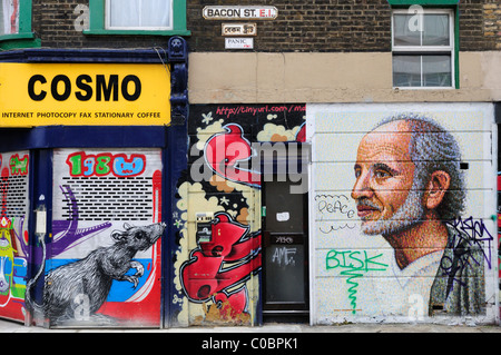 Graffiti in Bacon Street, off Brick Lane, London, England, Uk Stock Photo