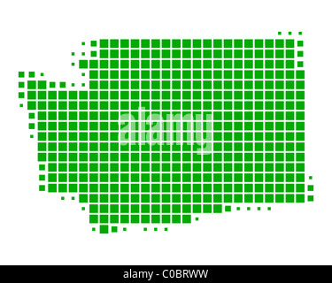 Square dots pattern map of Washington. Dotted pixel map with flag ...