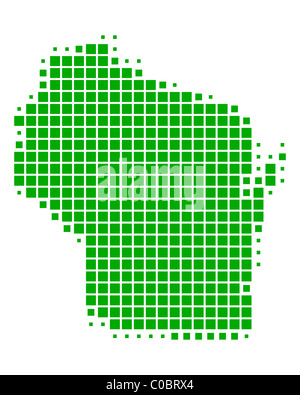 Square dots pattern map of Wisconsin. Dotted pixel map with flag ...