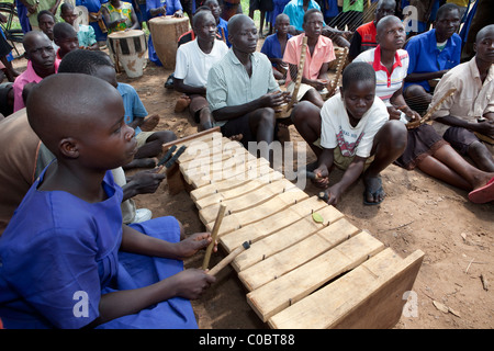 Students at Abia Primary School practice for a music competition - Amuria District, Uganda, East Africa. Stock Photo