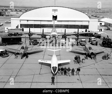 NACA test aircraft are assembled in front of the hangar 1952 Stock Photo