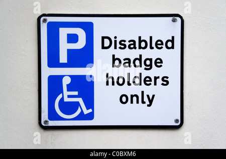 A disabled badge holders only, parking sign, uk Stock Photo