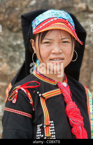 Asia, China, Yunnan, Honghe Prefecture, Jinping County, Nafa Town. Young Indigo Yao woman portrait. Stock Photo