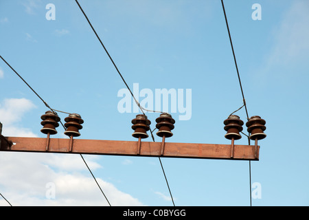 Electric wires on a pillar Stock Photo