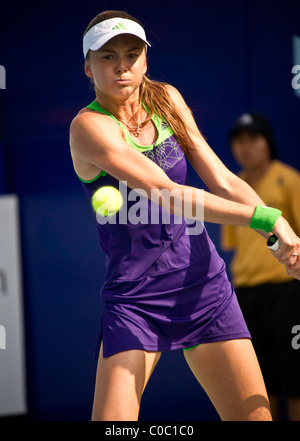 Daniela Hantuchova of Slovakia plays in the final against Sara Errani of Italy at the 2011 PTT Pattaya Open Stock Photo