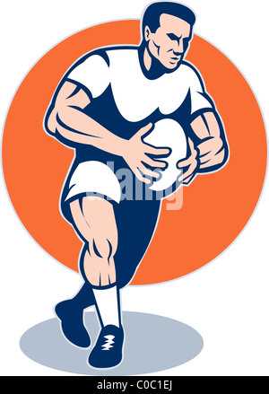 illustration of a rugby player running with ball done in retro style Stock Photo