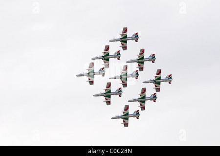 Flying Display by Il Frecce Tricolori. Aemacchi MB339A of Italian Air Force Aerobatic Team from Rivolto Stock Photo