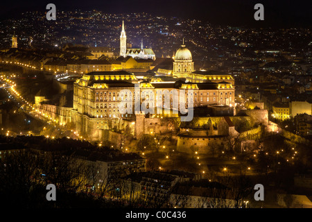 Royal Palace (Buda Castle)  at night in Budapest, Hungary Stock Photo