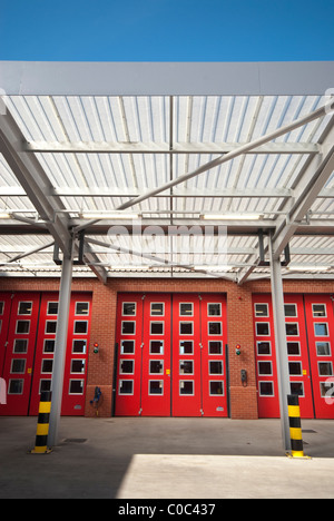 Marshes End Fire Station, Dorset Fire and Rescue Service, Poole fire engine exit doors Stock Photo