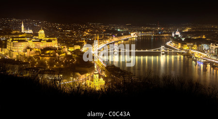 Budapest Cityscape at night as seen from Gellert Hill Stock Photo