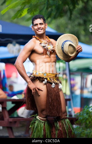 Traditional polynesian dancer on Rarotonga in The Cook Islands in The South Pacific Stock Photo