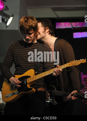 Daniel Conan Moores and Liam Fray The Courteeners performing at HMV, Oxford Street London, England - 07.04.08 Alex Broadway/ Stock Photo