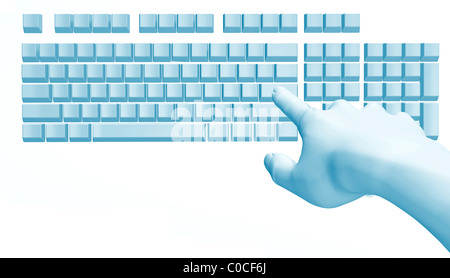 Fantastic hand over the computer keyboard. It is isolated on a white ...