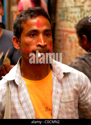 nepalese man smoking , peoples lives ( the nepalis ) ,  life in kathmandu , kathmandu street life , nepal Stock Photo