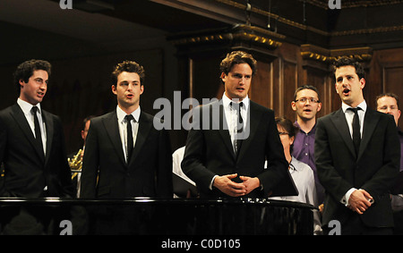 L-r) Oliver Baines, Jules Knight, Stephen Bowman and Dominic Tighe of the band Blake 'Raise the Roof' - an open air concert in Stock Photo