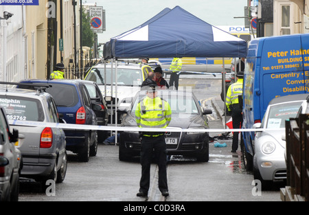 Scene of a shooting in Rock Street, Brighton. The Police opened fire on Michael Fitzpatrick during a raid, he died in hospital Stock Photo