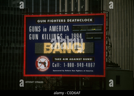 A clock in Times Square in New York in 1994 is unveiled counting the number guns and gun killings in the United States Stock Photo