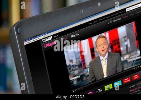 Watching the evening news on the BBC iPlayer, UK Stock Photo