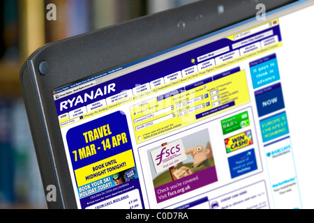 Booking a flight on the Ryanair site on a Laptop Computer, UK Stock Photo