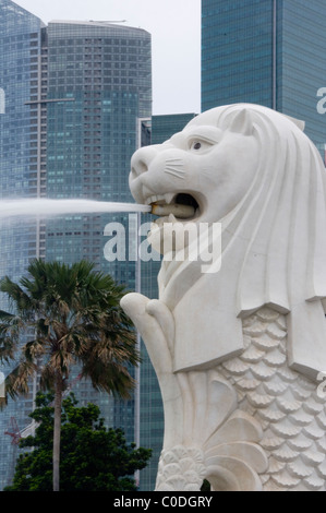 Asia, Singapore (Sanskrit for Lion City). Merlion Park, Merlion (half lion - half fish) is the symbol of Singapore. Stock Photo