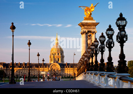 View across Pont Alexandre III of Hotel les Invalides - historic veterans hospital and burial place of Napolean, Paris France Stock Photo