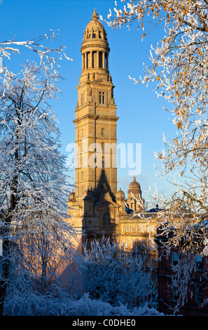 Greenocks victoria tower through trees covered in hoarfrost Stock Photo