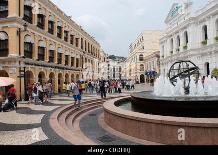 Fountain on Largo Do Senado in Macau Stock Photo