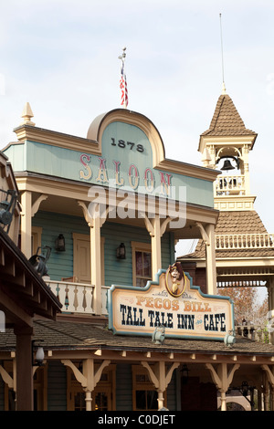 Pecos Bill's a cafe in the guise of a saloon in Frontierland of Magic Kingdom theme park at Disney World in Orlando, Florida. Stock Photo