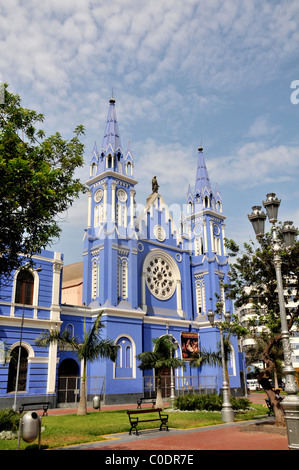 blue church Parroquia de los Sagrados historic center Lima Peru South America Stock Photo