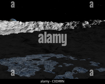 Illustration of a deep crater on the surface of the moon. Stock Photo