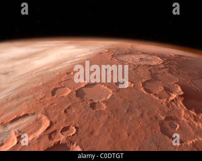 Heavily cratered highlands on the surface of Mars. Stock Photo