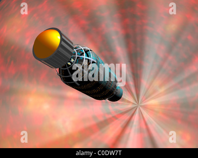 Illustration of a spacecraft travelling faster than the speed of light. Stock Photo