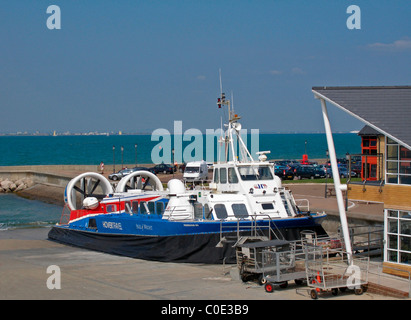 Ride Hoverport on The Isle of Wight, with docked Hovercraft after Solent crossing, England. Stock Photo