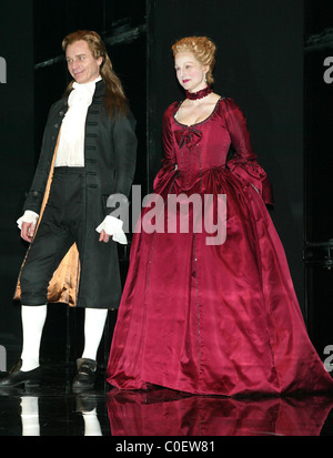 Ben Daniels and Laura Linney on stage during the curtain call following the Opening Night performance of 'Les Liaisons Stock Photo
