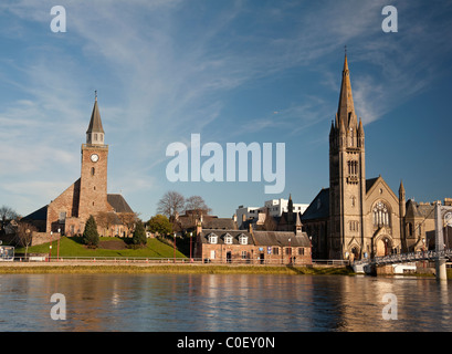 St Stephen's and the Free North Church are two Churches located on the banks or the River Ness, Inverness.  SCO 7105 Stock Photo