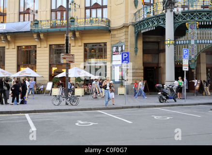 Disabled parking bays by the Prague Municipal House, Czech Republic. Stock Photo