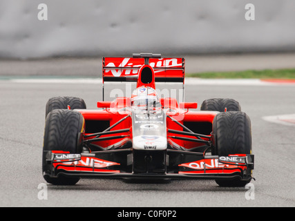 Timo Glock in the Marussia Virgin MVR-02 Formula One race car In Feb. 2011 Stock Photo