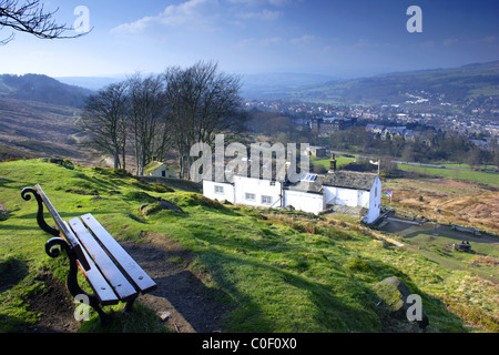 View from above White Wells on Ilkley Moor, March, West Yorkshire, UK Stock Photo