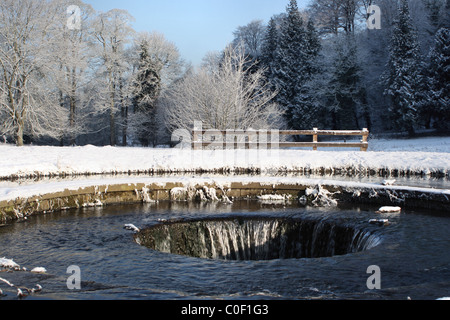 The cup and saucer in winter at Erddig Park Near Wrexham Stock Photo ...