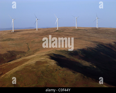 wind farm turbines in Scottish hills Stock Photo