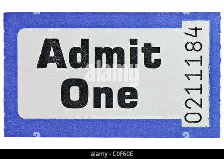 Photo of an Admit One ticket stub isolated on a white background. Stock Photo