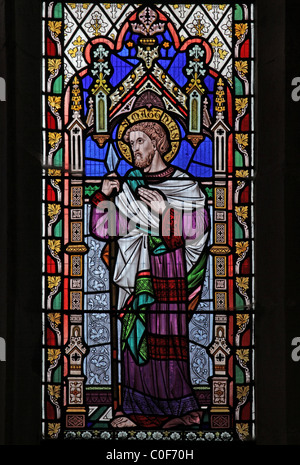 A stained glass window depicting the Apostle Matthew, Battlefield Church, Shropshire Stock Photo