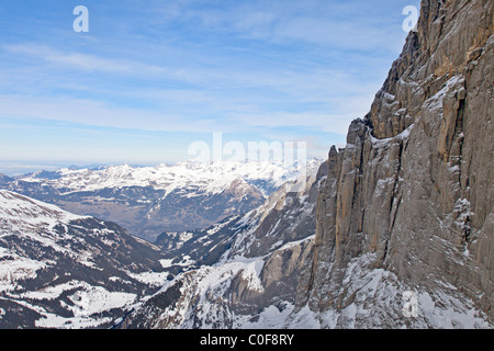 North face of Mt Eiger (R) seen from a helicopter, Berner Oberland, Switzerland Stock Photo
