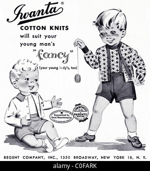 Advertisement in 1950s American magazine for IWANTA infants knitted clothing Stock Photo