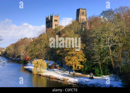 Durham Cathedral and River Wear Tyne and Wear England in winter Stock Photo