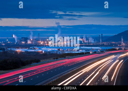 Motorway with Neath Port Talbot West Glamorgan Wales at twilight Stock Photo