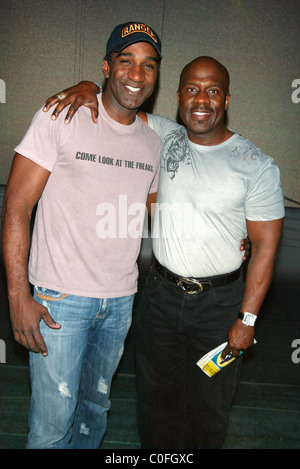 Norm Lewis (King Triton) and BeBe Winans Gospel singer BeBe Winans visits the cast of the Broadway musical 'The Little Mermaid' Stock Photo