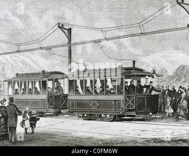 Electric tram. Engraving, 19th century Stock Photo, Royalty Free Image ...