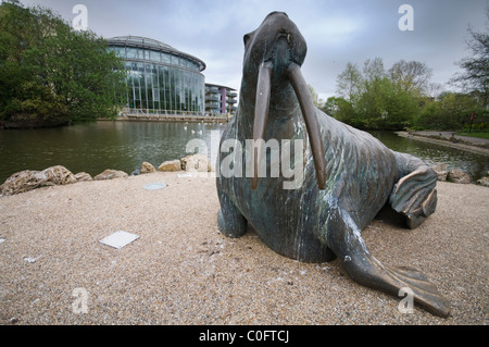 Statue of a walrus in Mowbray Park, an urban park in Sunderland Stock Photo